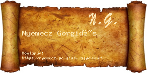 Nyemecz Gorgiás névjegykártya